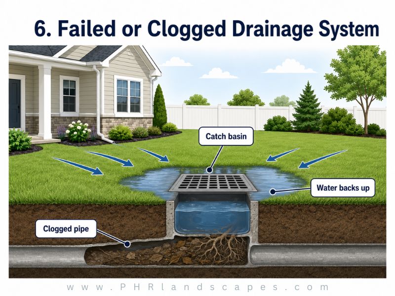 Clogged Drainage Water Pooling
