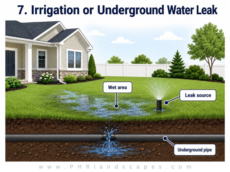 Underground Irrigation Leak Water Pooling