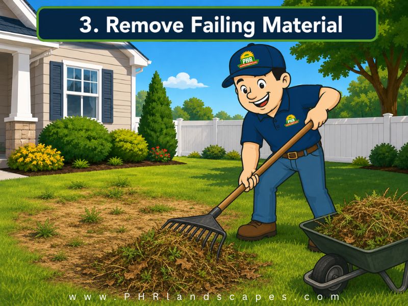 Remove dead material, Lawn Renovation Process